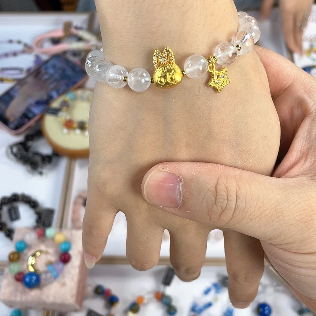 水晶手链银S925镀金镶嵌