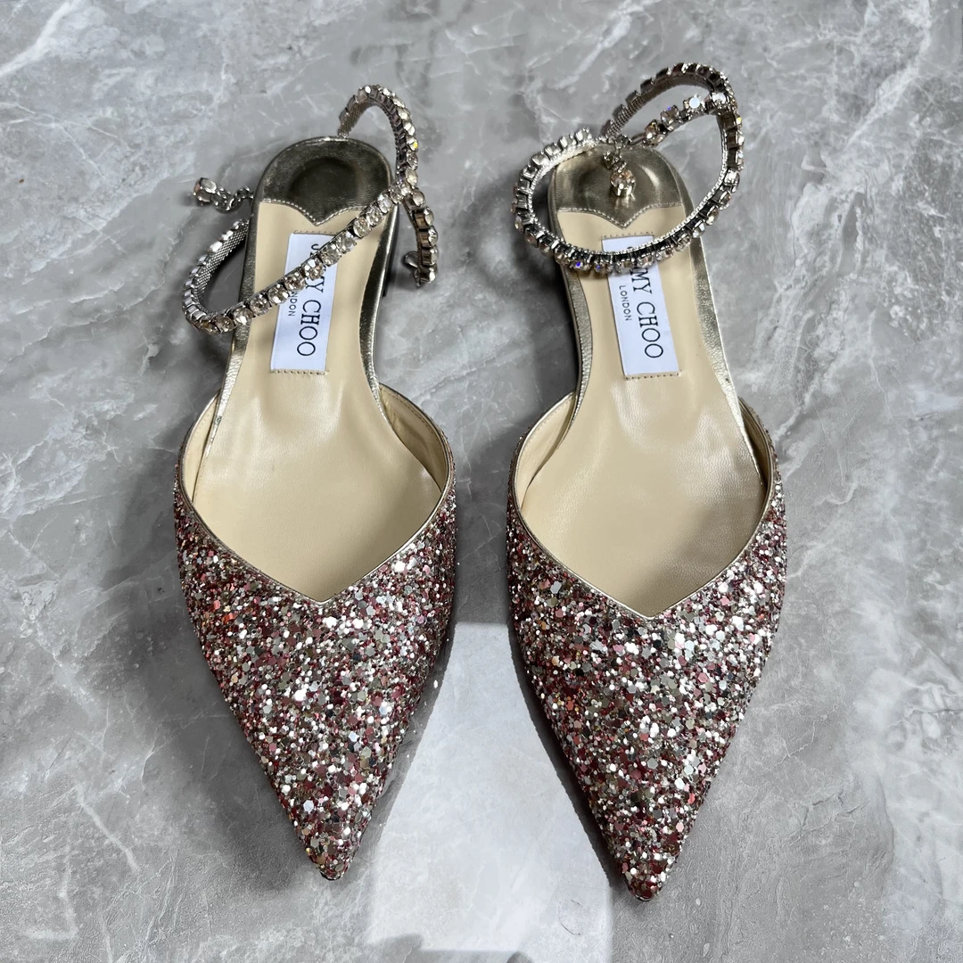 99新 JIMMY CHOO/吉米周 36码！jimmy choo 晶饰裹踝芭蕾平底鞋