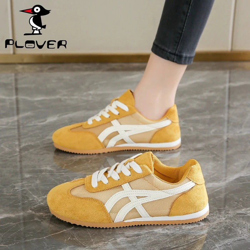 PLOVER2025年超火的德训鞋运动鞋女夏薄款网面透气黄色阿甘鞋