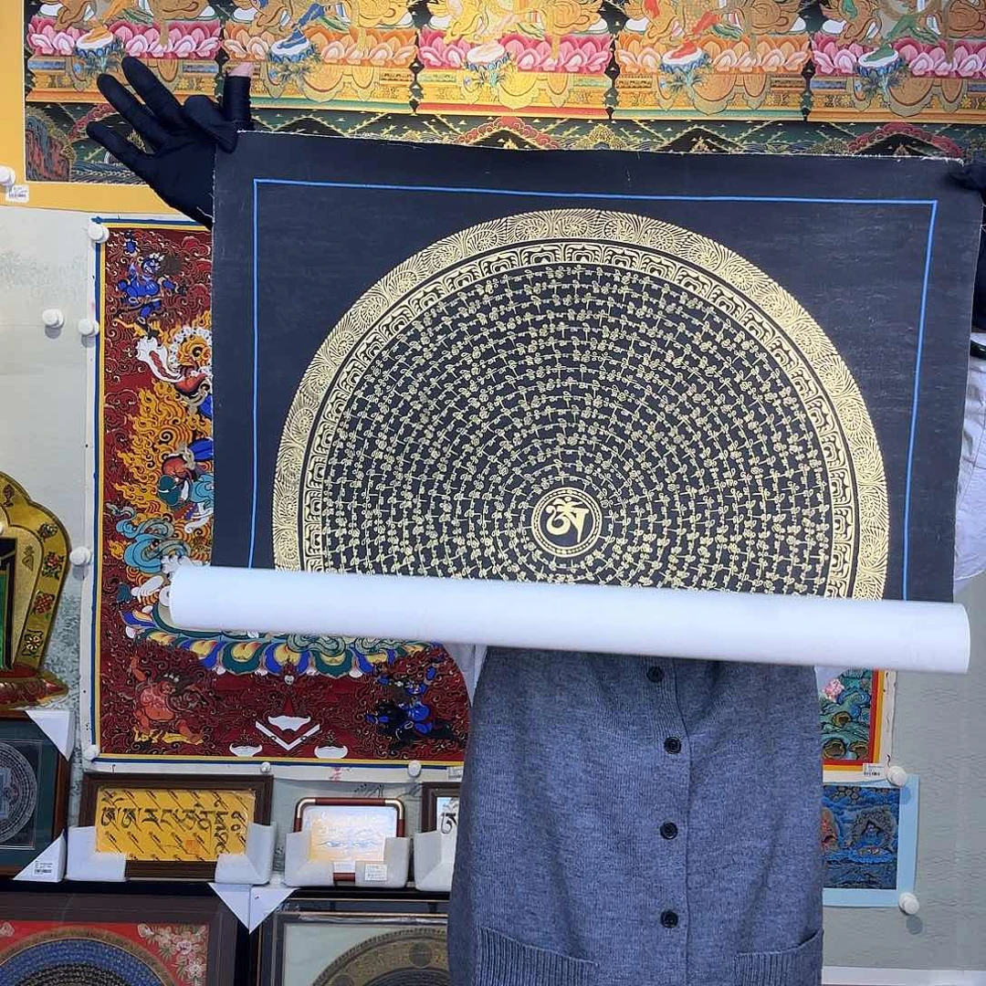 卷轴画纯手绘六字真言唐卡50厘米左右