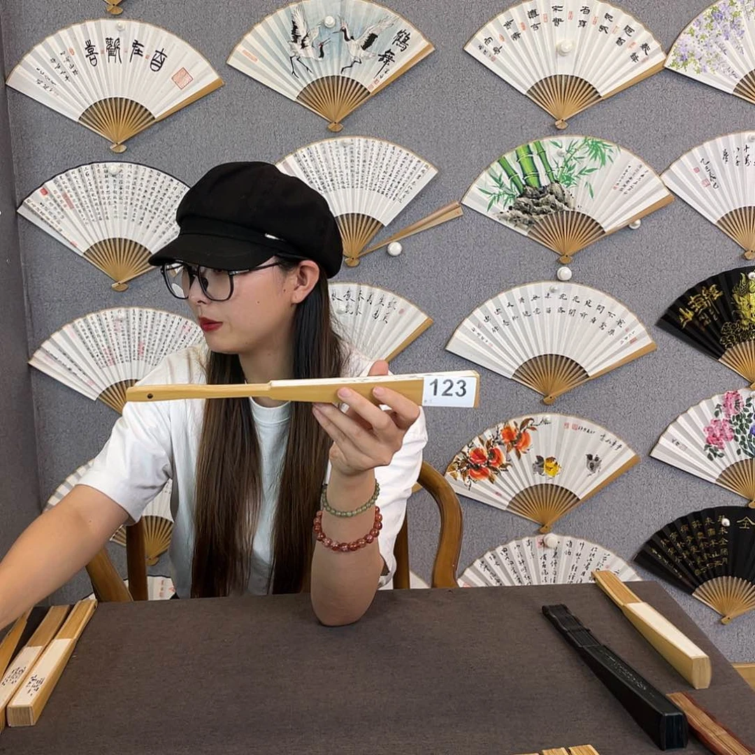 书法10寸玉竹-纯手绘-文玩扇骨（默认粘好）123