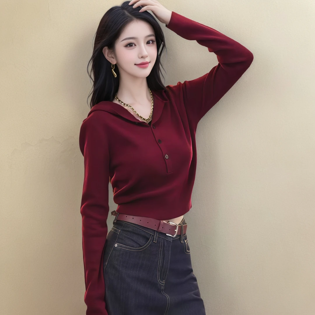 安可拉红小个子显瘦连帽针织衫女春秋新款减龄百搭时尚打底上衣