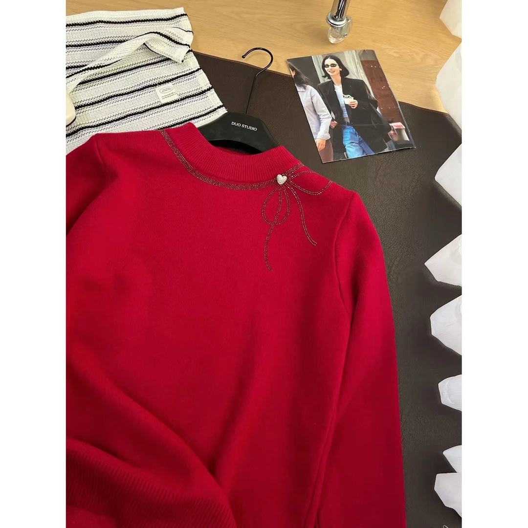 [毛衣-红]秋冬加绒加厚毛衣中老年人女一体绒保暖（027-A2）