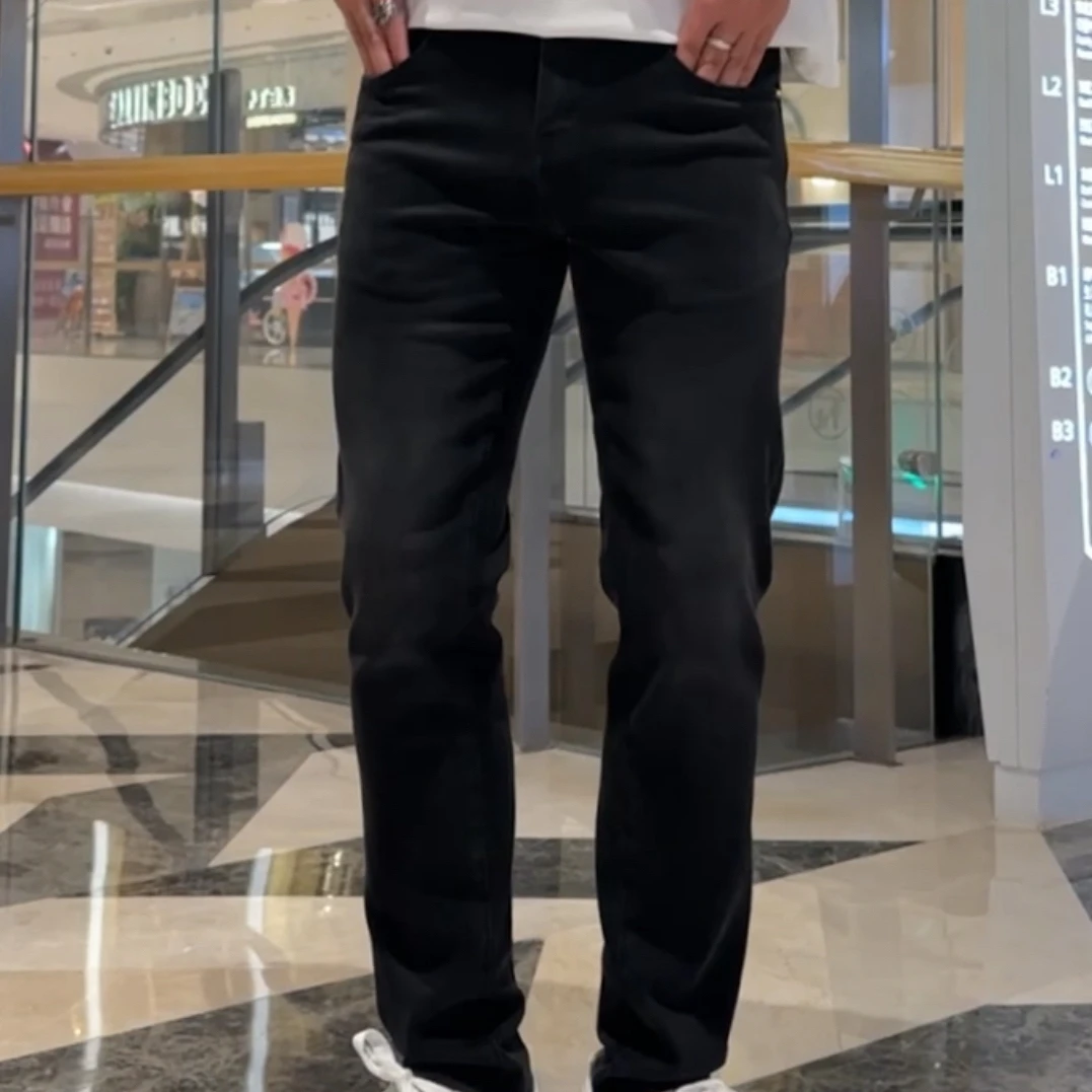 秋冬厚款刺绣黑灰男牛仔裤子休闲裤修身轻奢显瘦中腰小脚裤百搭