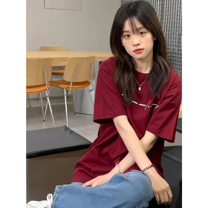 美式印花短袖T恤女2025夏季新款宽松中长款显瘦遮肚子半袖上衣