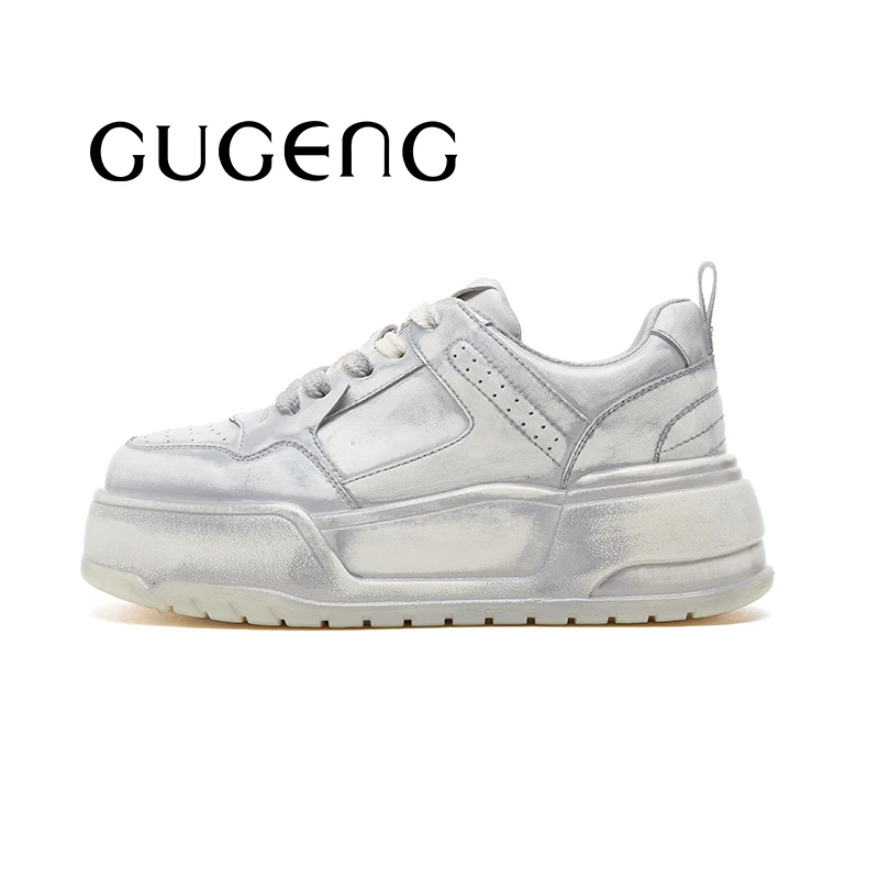 GUGENG/古耕夏季新款厚底小白复古做旧脏脏女鞋百搭透气增高6008