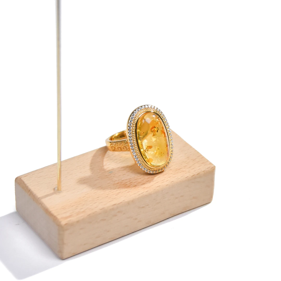 卫民珠宝-花珀戒指俄罗斯天然琥珀时尚百搭轻奢镶嵌复古