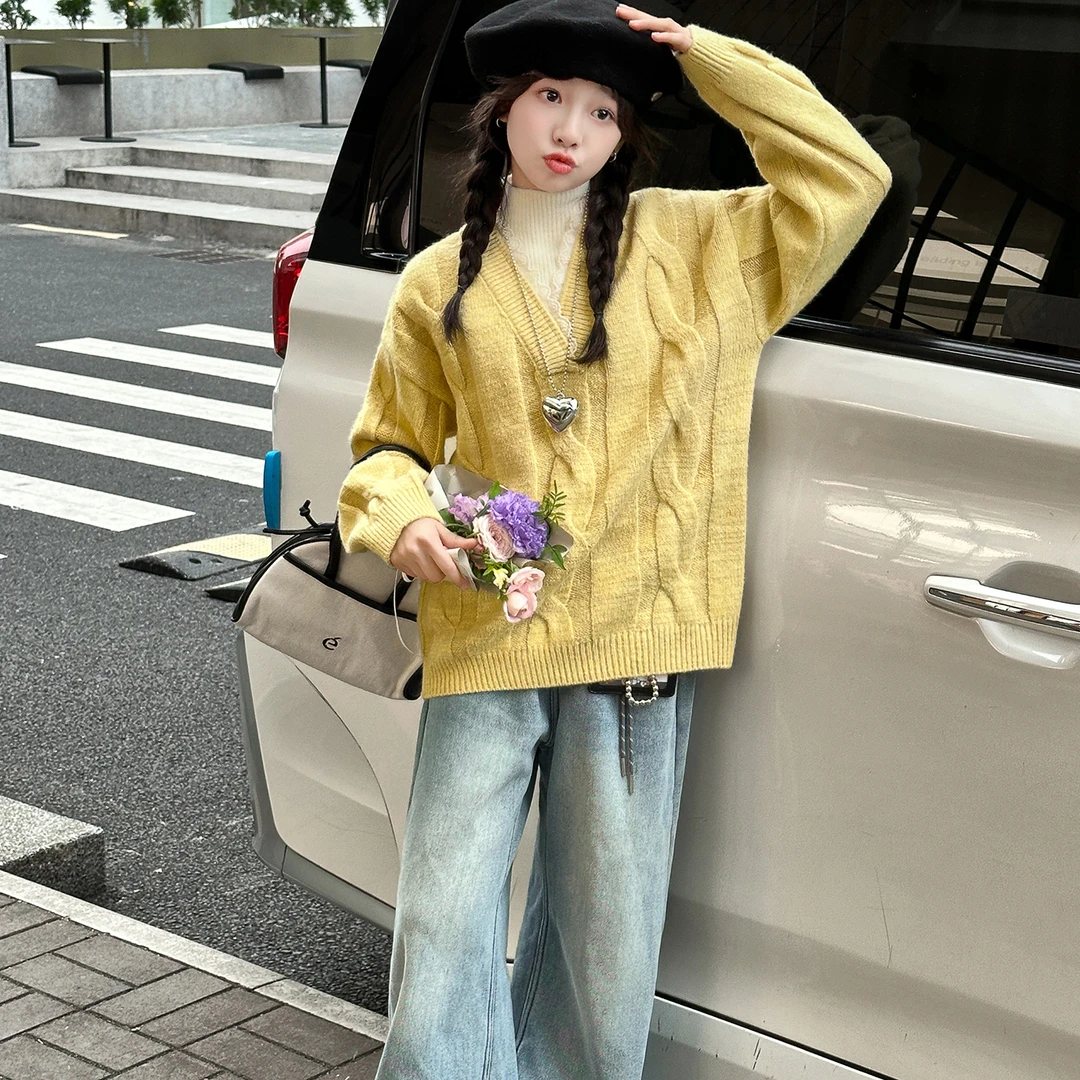 女童毛衣冬装2025新款秋冬季儿童针织打底衫大童毛线女孩加厚套装