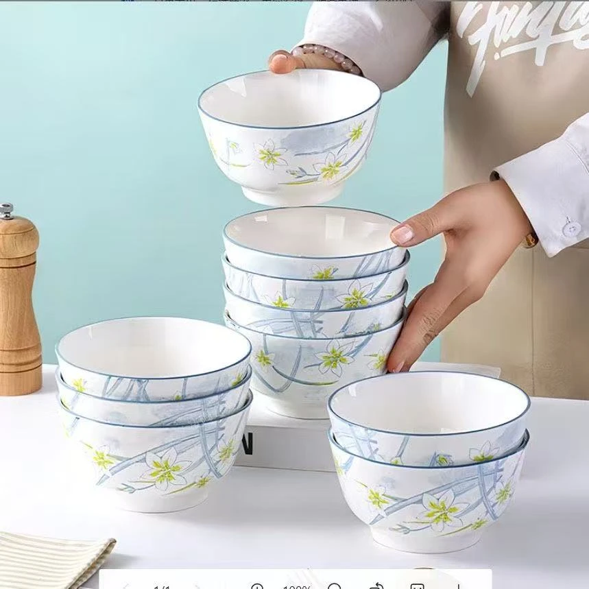 【水仙花5英寸碗10支装】高温釉下彩网红可爱家用饭碗创意吃饭碗