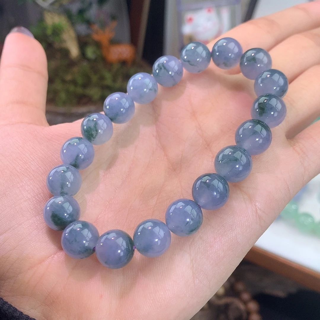 翡翠未镶嵌手链紫罗兰飘花手串