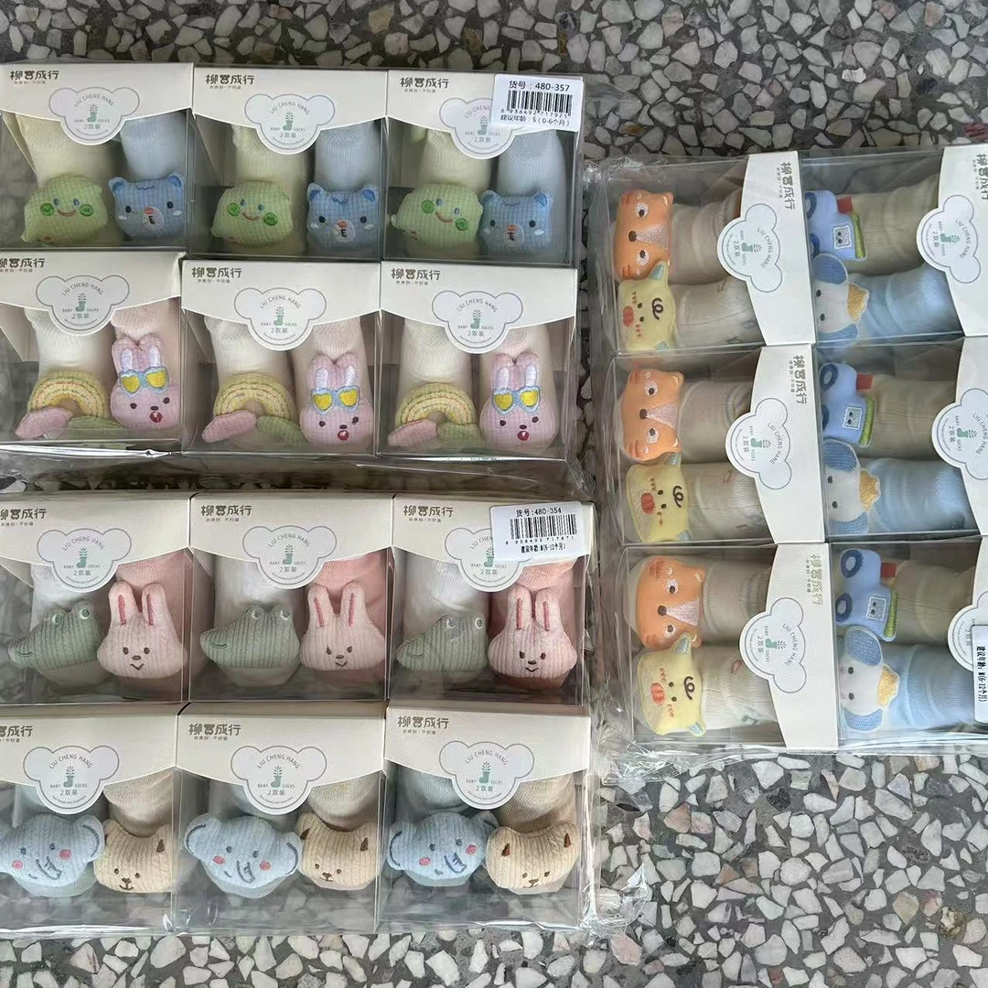 354春夏季薄款婴儿袜子盒装公仔地板棉袜透气新生儿男女宝宝袜子