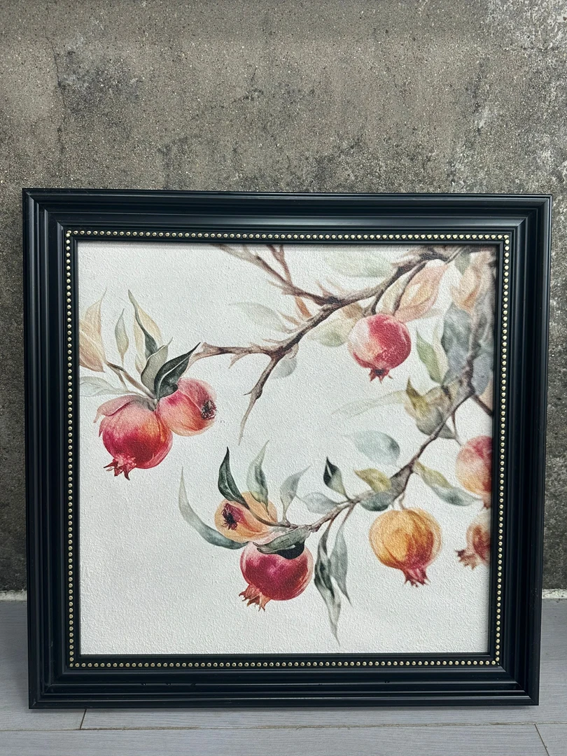 砂岩欧框石榴装饰画复古文艺高级感卧室餐厅壁画装饰画E03