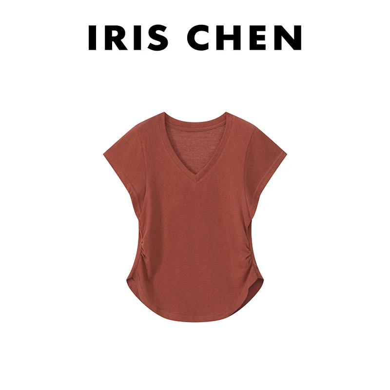 现货IRIS CHEN 乌木短袖 2025春夏竹节棉百搭收腰显瘦短袖25SY368