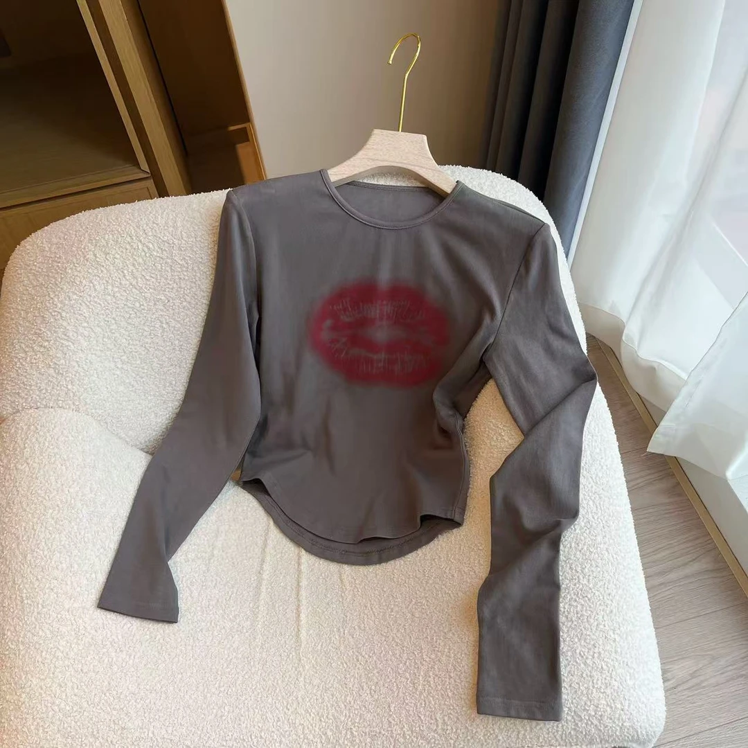 【豆子推荐】6985 春季显瘦小众美式复古T恤长袖时尚