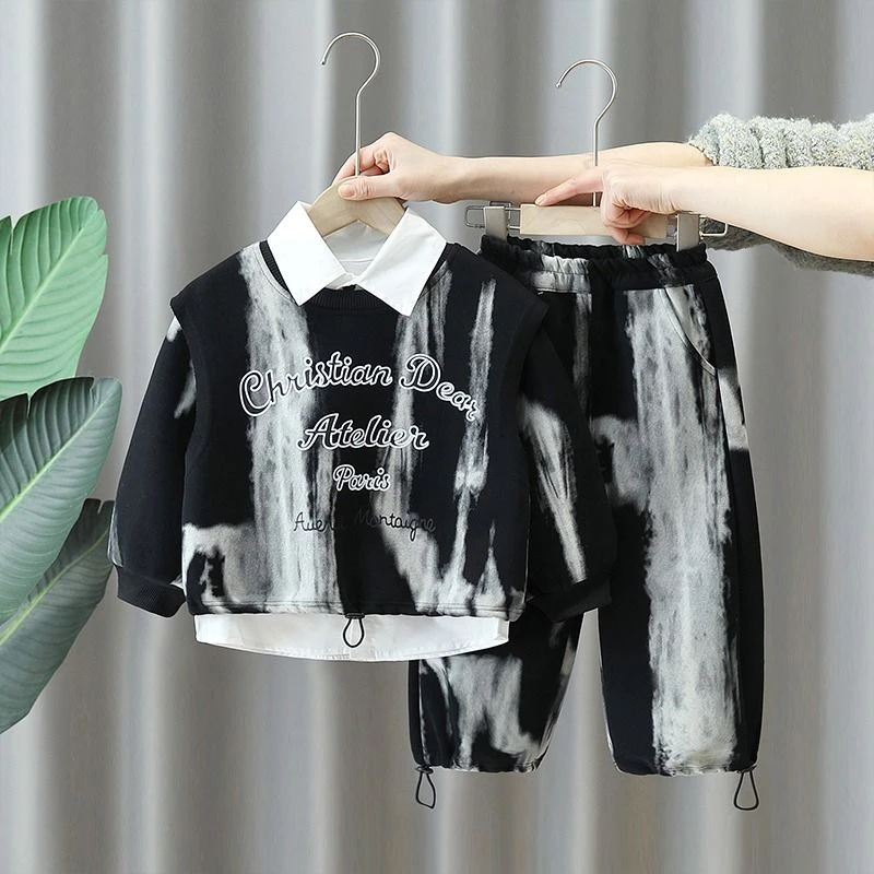 童装男童春秋季套装2025新款韩版男宝春装时髦儿童衬衫套装