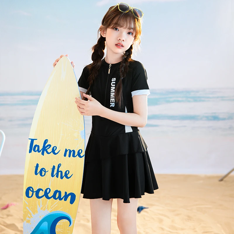 女童连体泳衣夏季新款小女孩公主裙式游泳衣海边度假儿童甜美泳衣