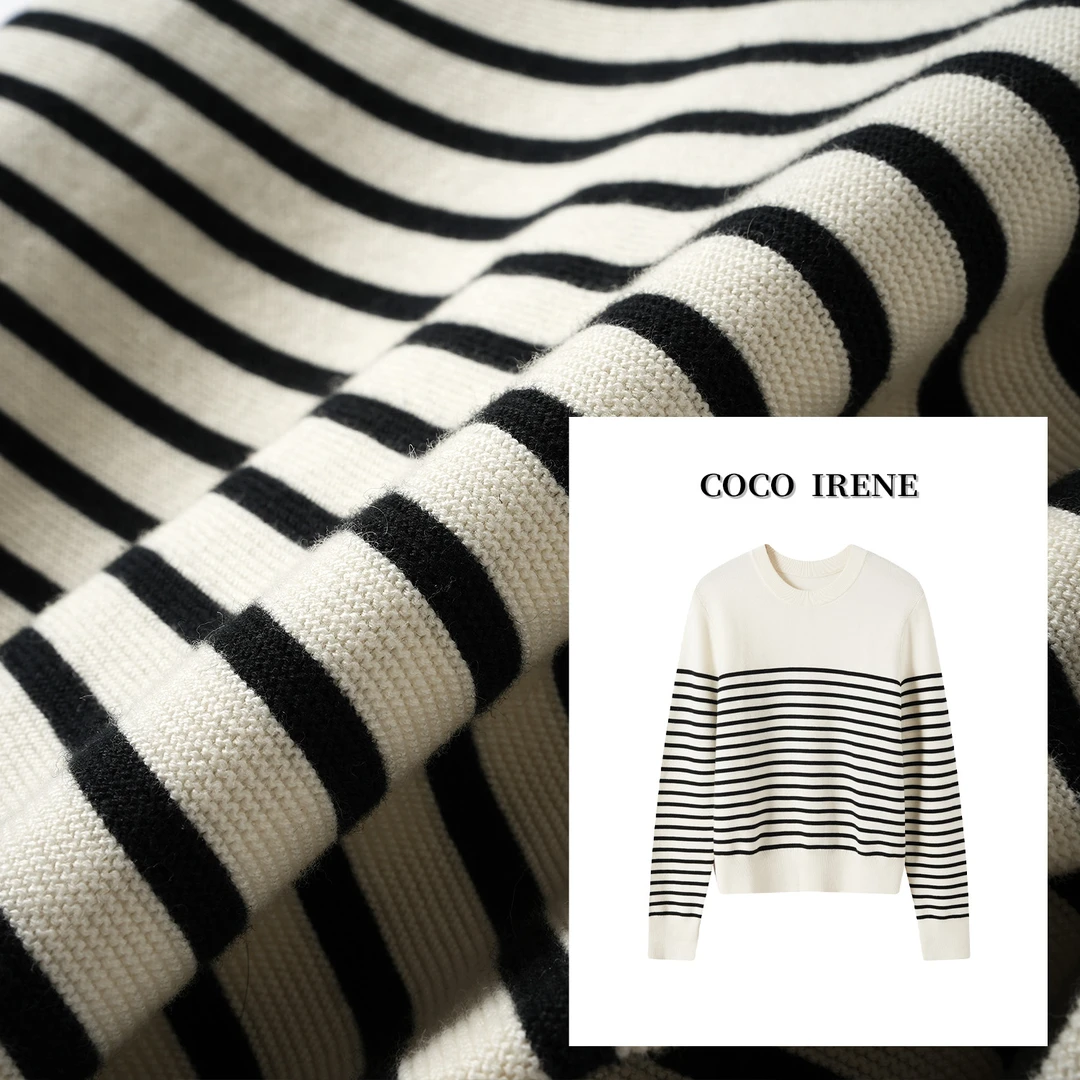 COCO IRENE 【禾家条纹衫】2025春新款圆领条纹针织衫