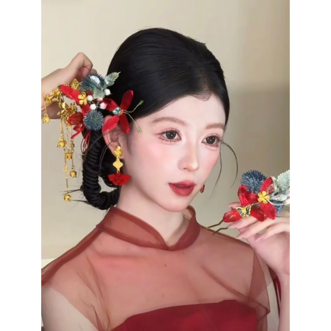 z8523新中式红色流苏宫廷结婚新娘头饰