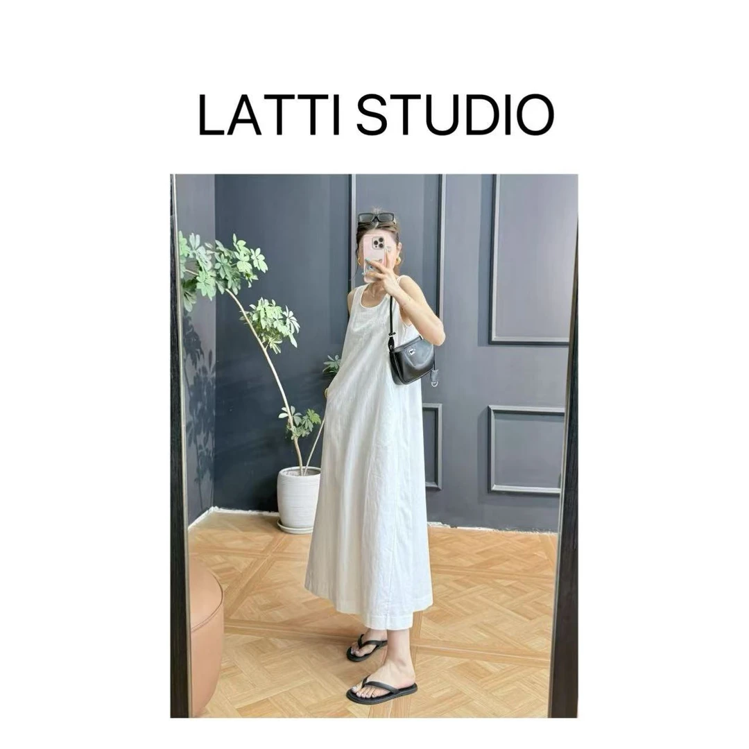【Latti】白之抛物线-桑蚕丝U领纯白无袖A字廓形呼吸感连衣裙