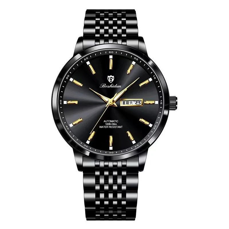 新款时尚轻奢嘉年华炫酷黑双日历防水夜光男士手表9115G专属