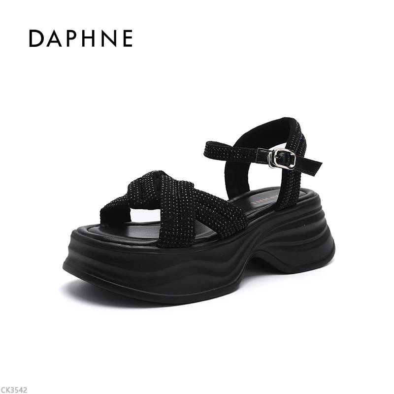 达芙妮夏季新款时尚百搭仙女风水钻凉鞋纯色露趾时装凉鞋SY