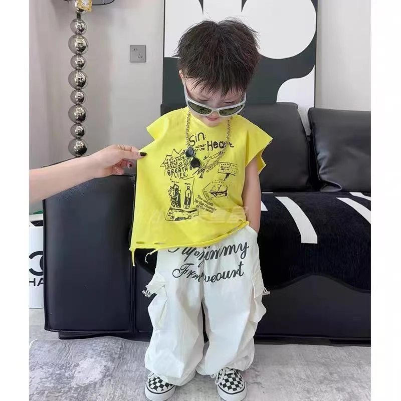 4914男女童潮流洋气流行休闲百搭夏季破边背心