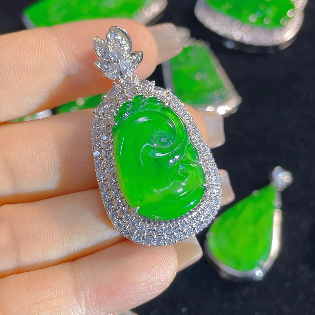 翡翠银S925镶嵌颈饰天然