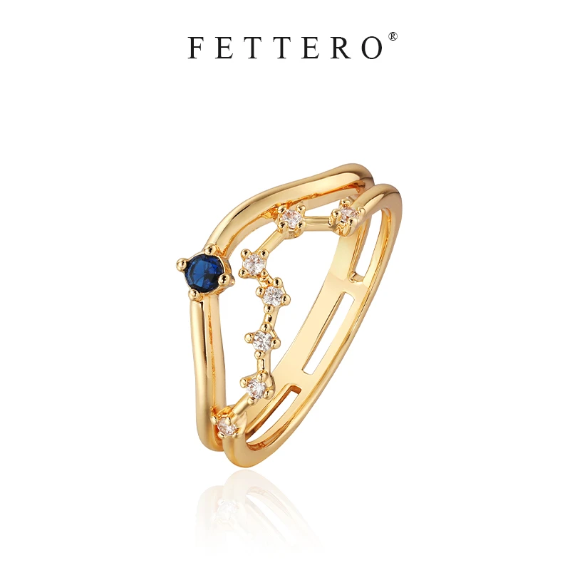 fettero 铜合金戒指 【金色流云线蓝钻戒指】气质时尚小众轻奢欧美