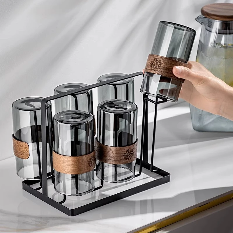 中式高级感玻璃水杯套装家用耐高温喝水杯子茶杯水壶客厅待客杯具