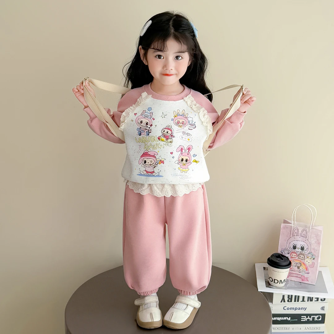 女童网红套装秋款2025新款儿童拉布布休闲卫衣两件套宝宝春秋衣服