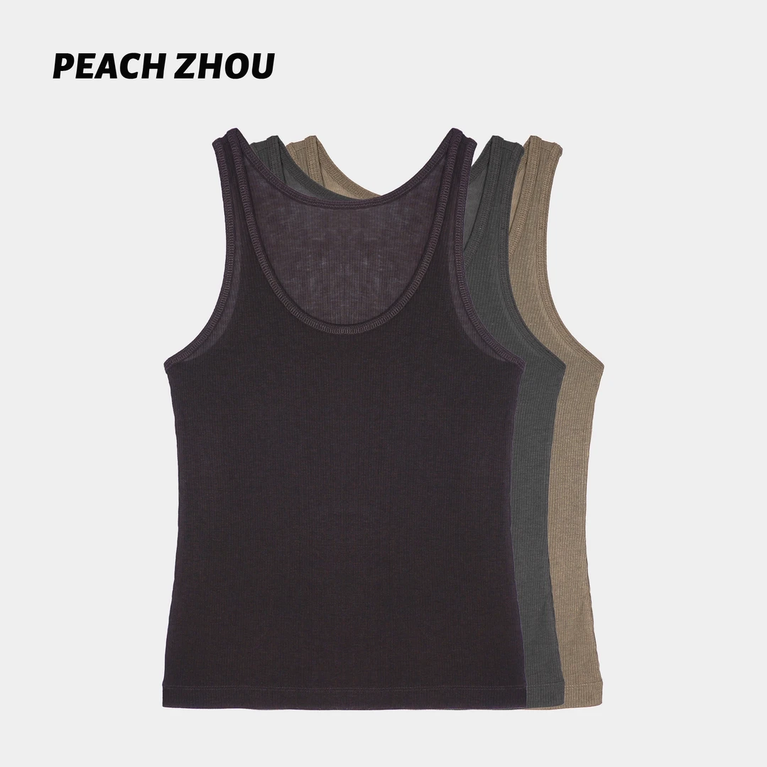 『PEACHZHOU』罗纹针织U领宽松外穿背心百搭打底内搭吊带无袖上衣女