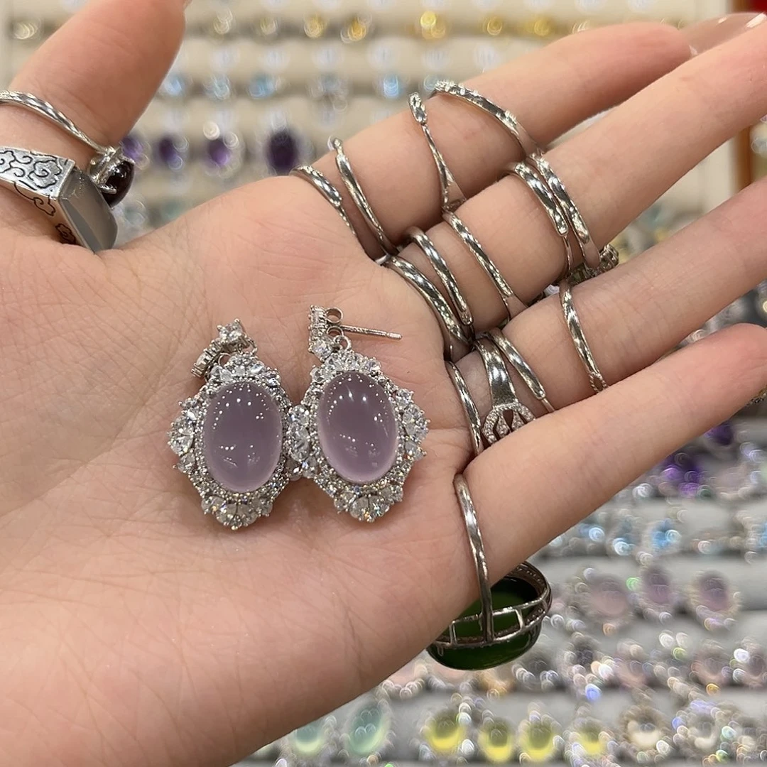 女款银S925镶嵌萤石豆**豆耳饰