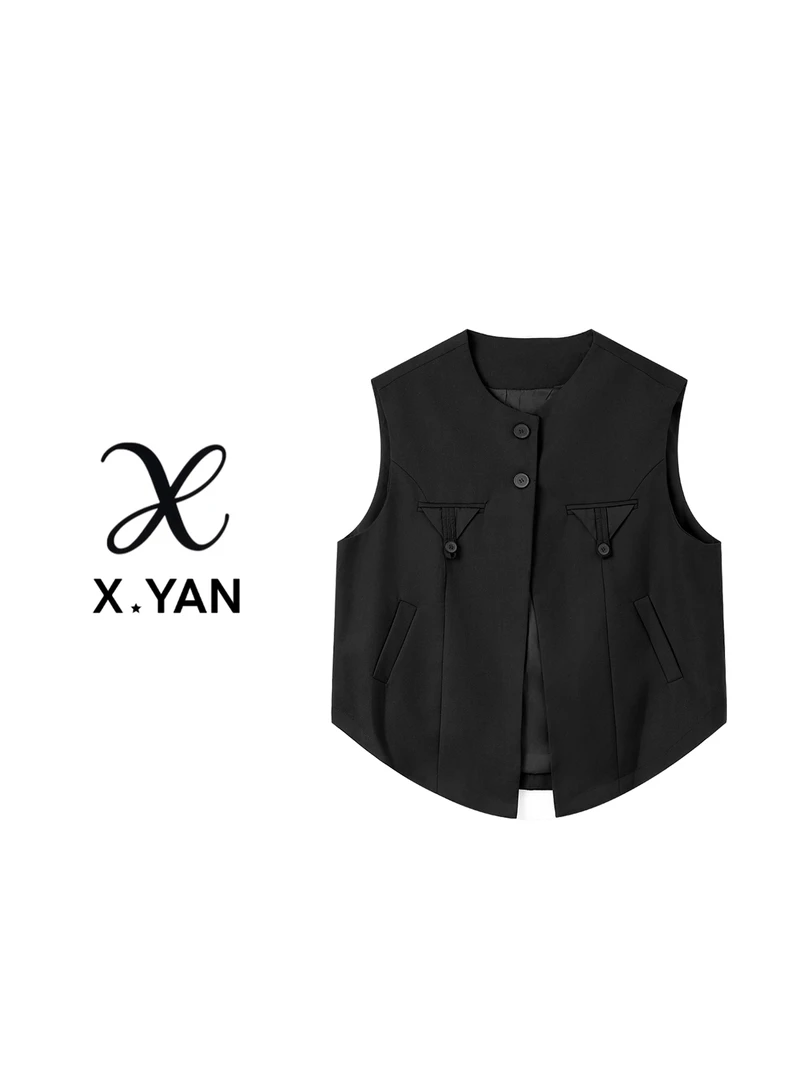 973百搭女马夹黑色西装马甲秋季设计感黑色98103