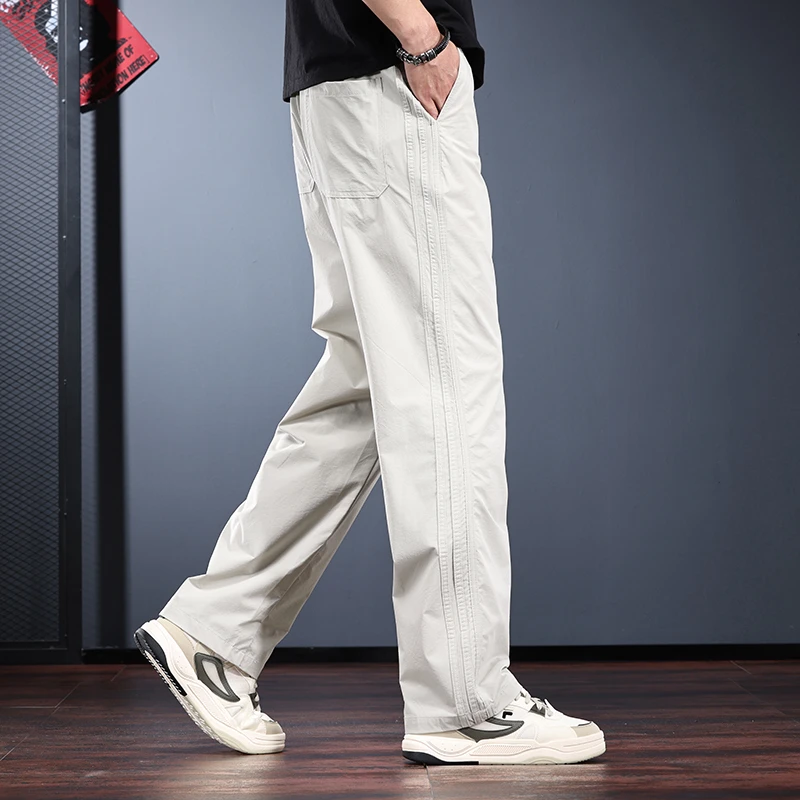 杏色休闲裤男2025新款夏季轻薄宽松直筒裤浅色凉感冰丝速干长裤潮