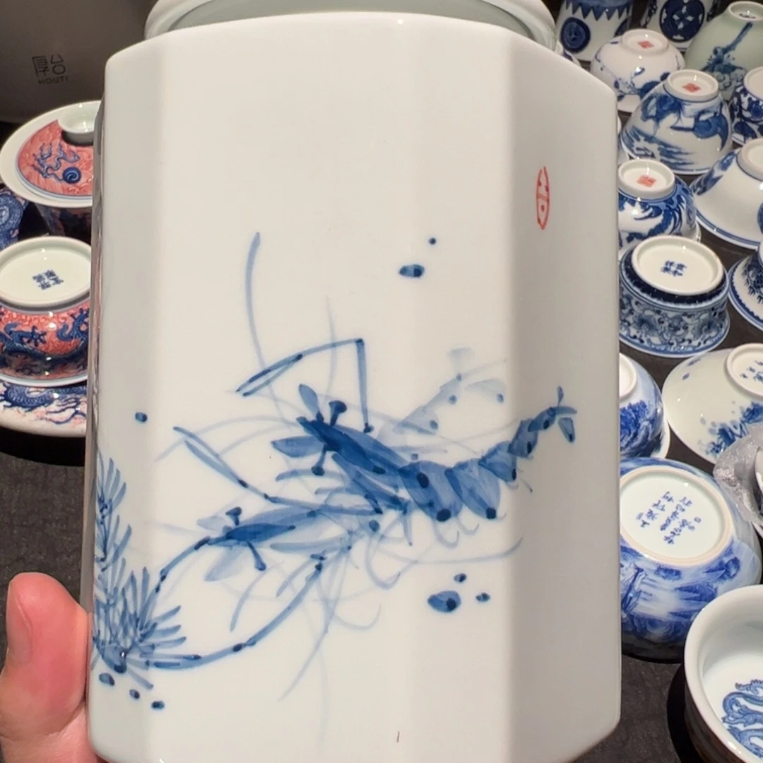 璃***鸽杯子戏虾茶叶罐自