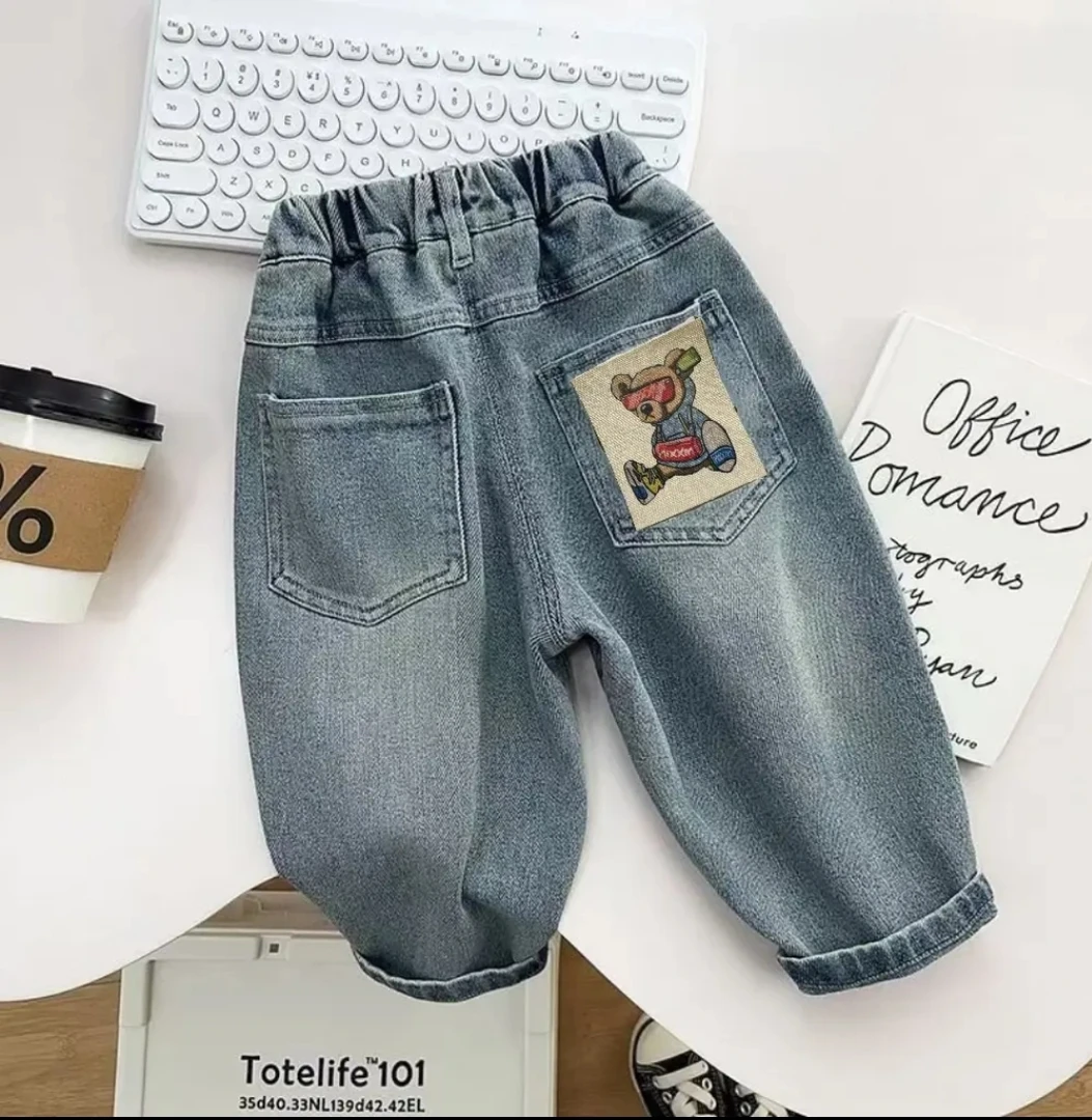 小熊儿童裤子春秋季2025新款长裤宝宝宽松直筒牛仔裤男童休闲裤