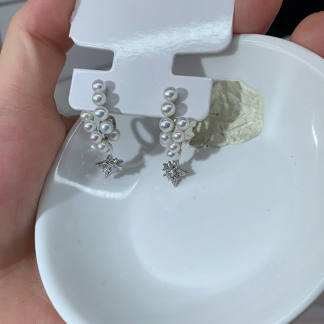 小****耳饰银S925镶嵌淡水珍珠