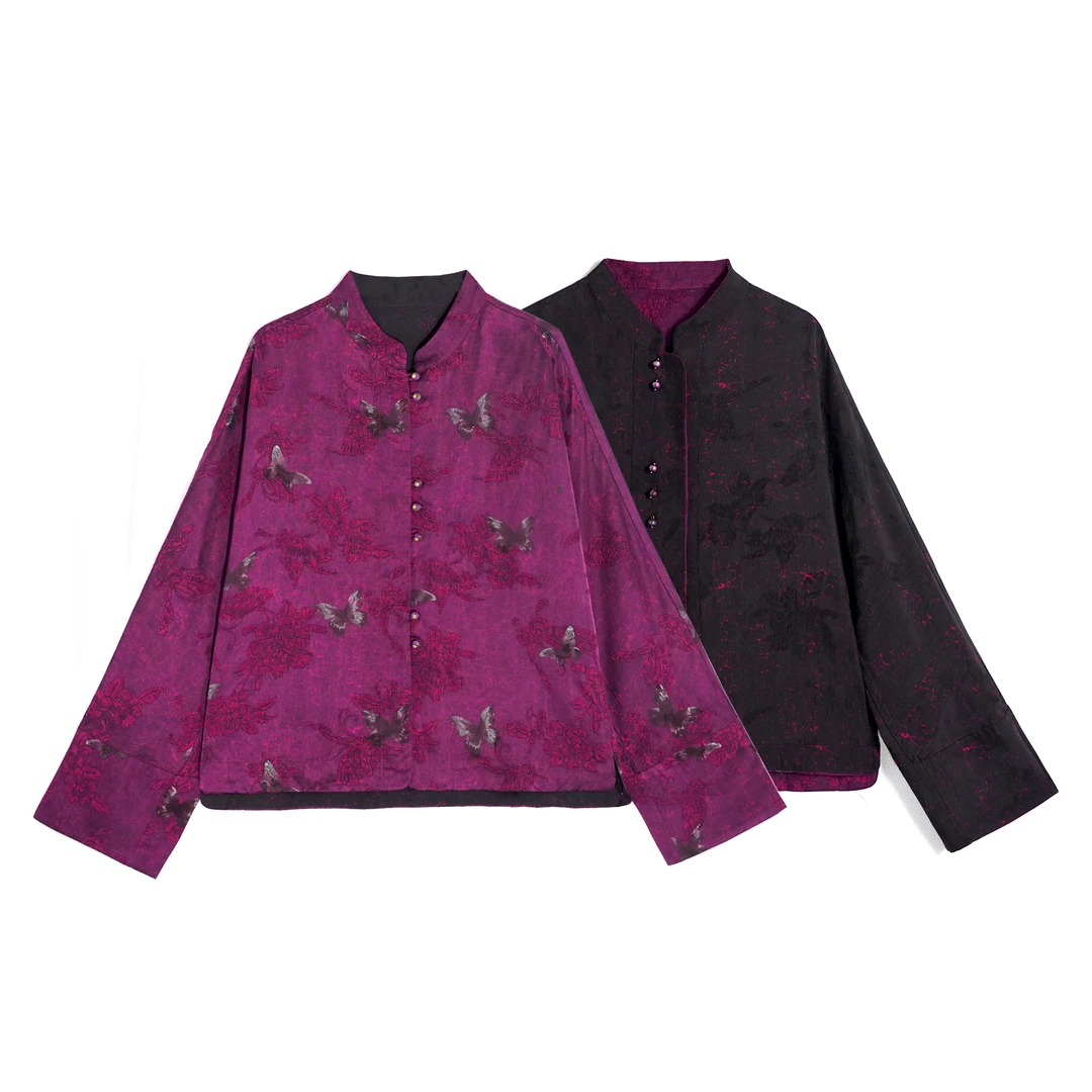 桑蚕丝2024国风双面穿百搭提花长袖立领外套RB121704