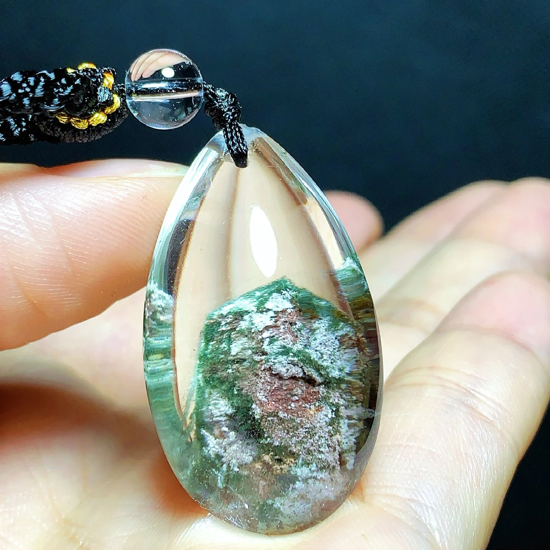 东海水晶天然绿幽灵水晶吊坠毛衣链平安通透水滴项坠男女款聚宝盆