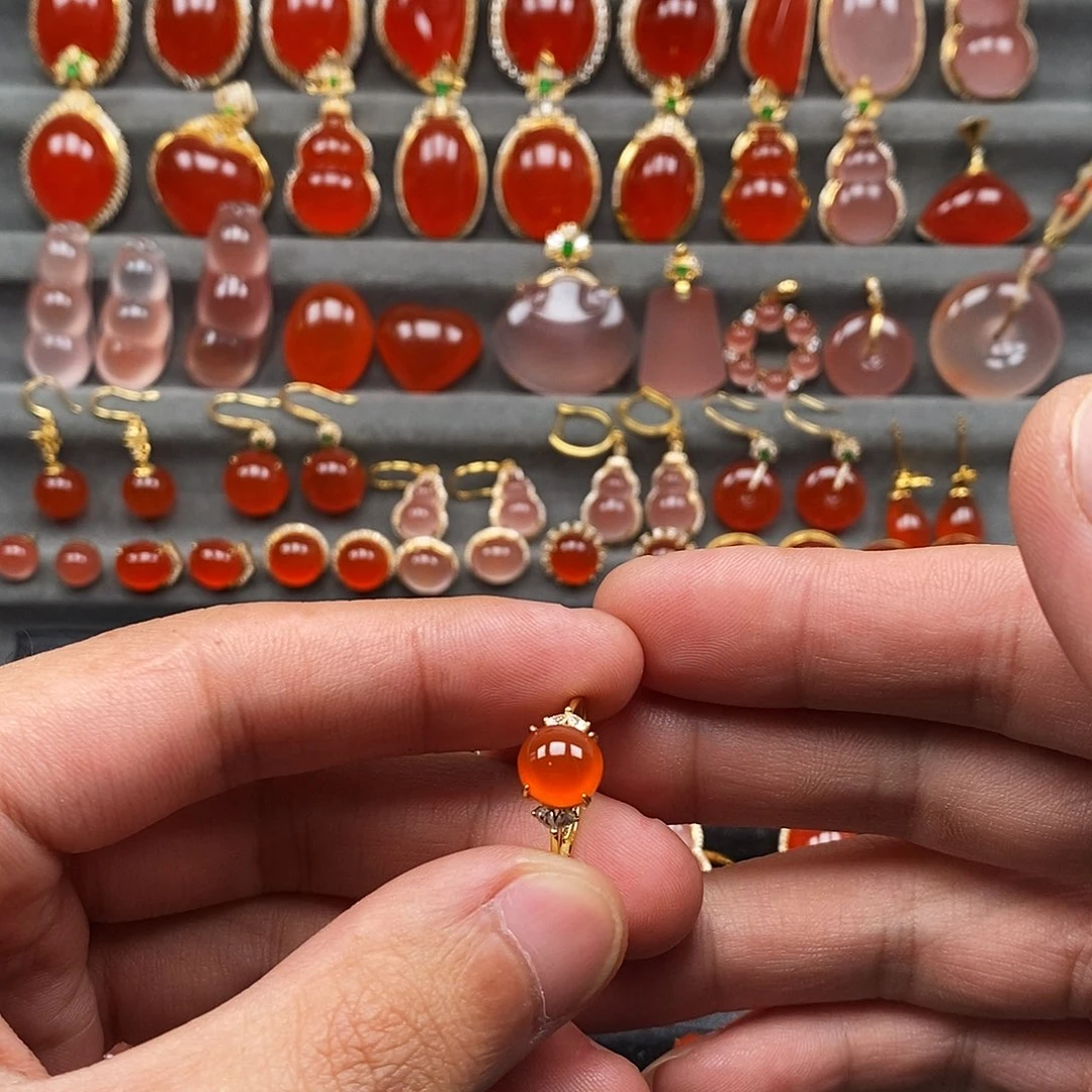 南红玛瑙银S925镶嵌戒指100以下不配证书