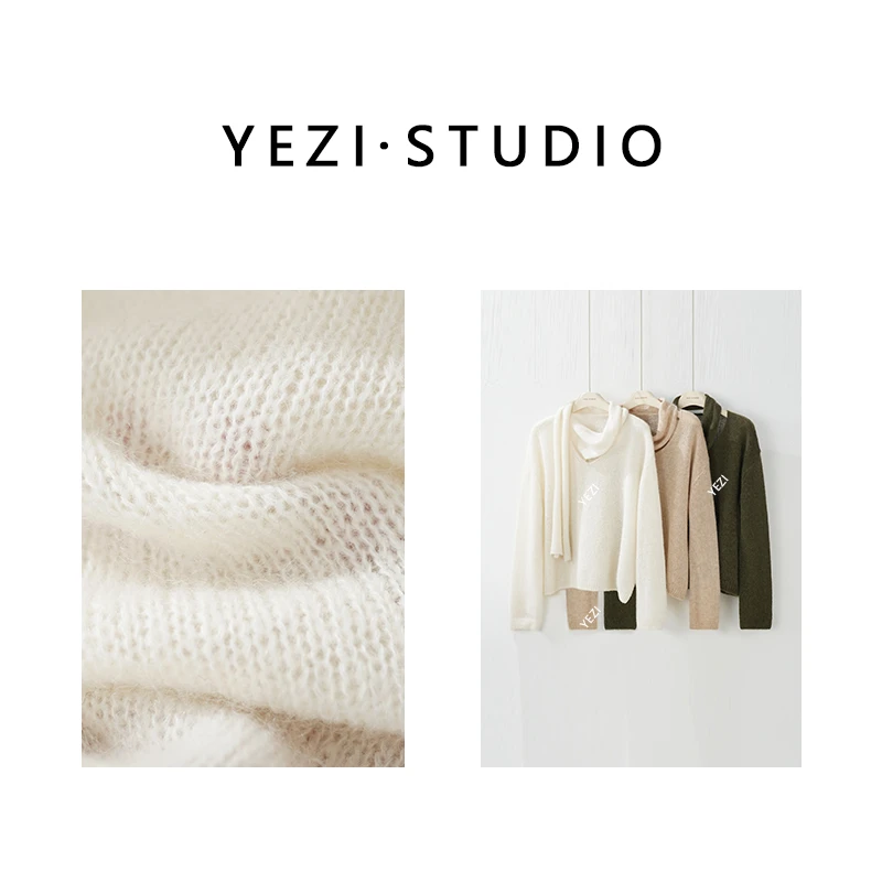 【初雪柔】羊.驼马海毛设计感围巾慵懒套头针织毛衣25422002