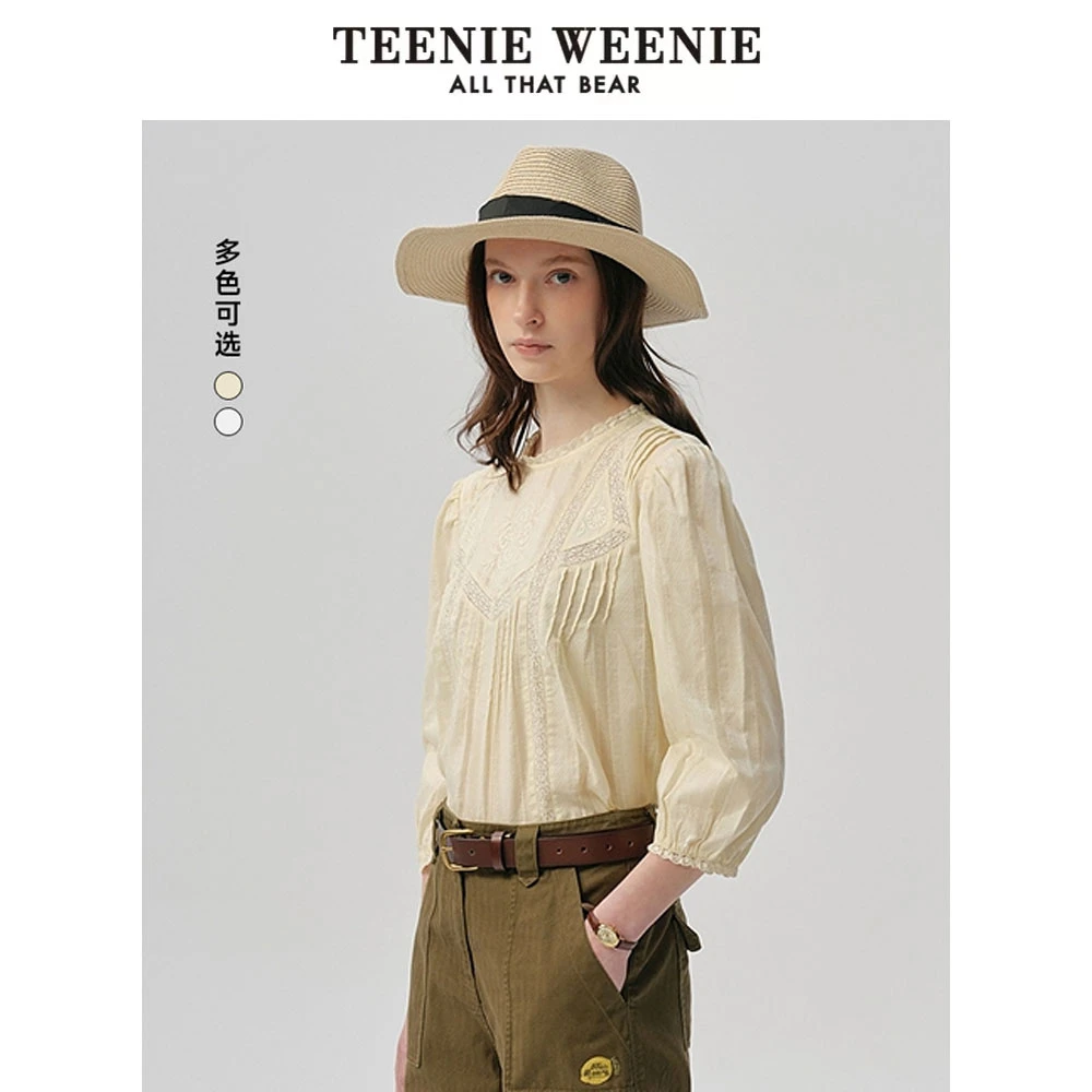 TeenieWeenie小熊25夏新款休闲简约清新风圆领衬衫女TTYA256405N
