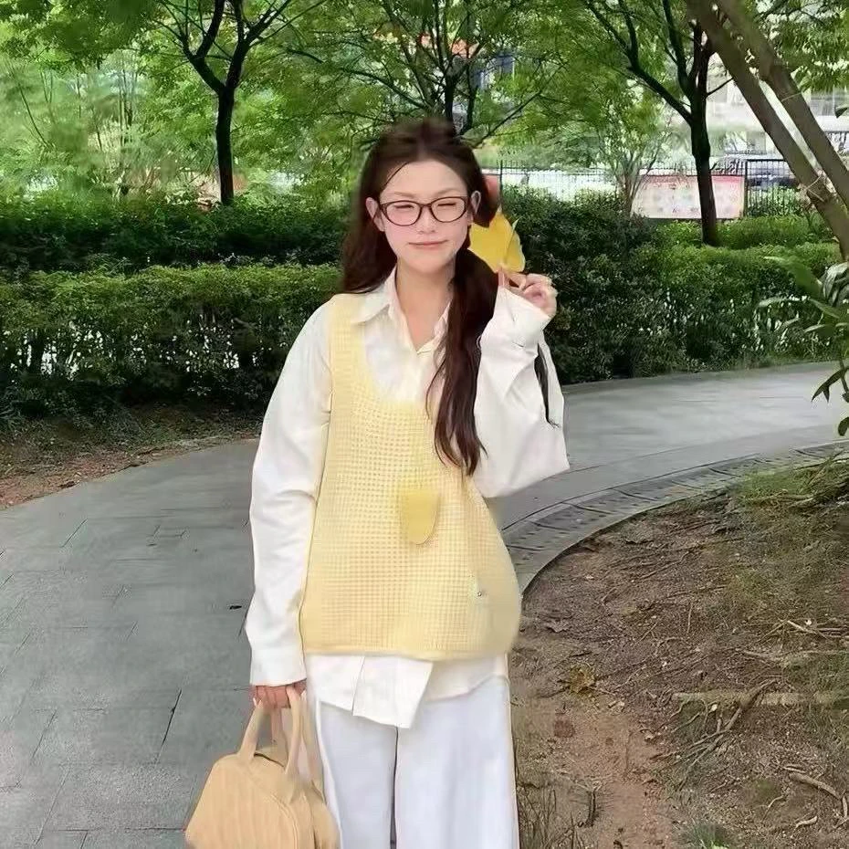 胖胖家*5127新款翻领衬衫马甲两件套