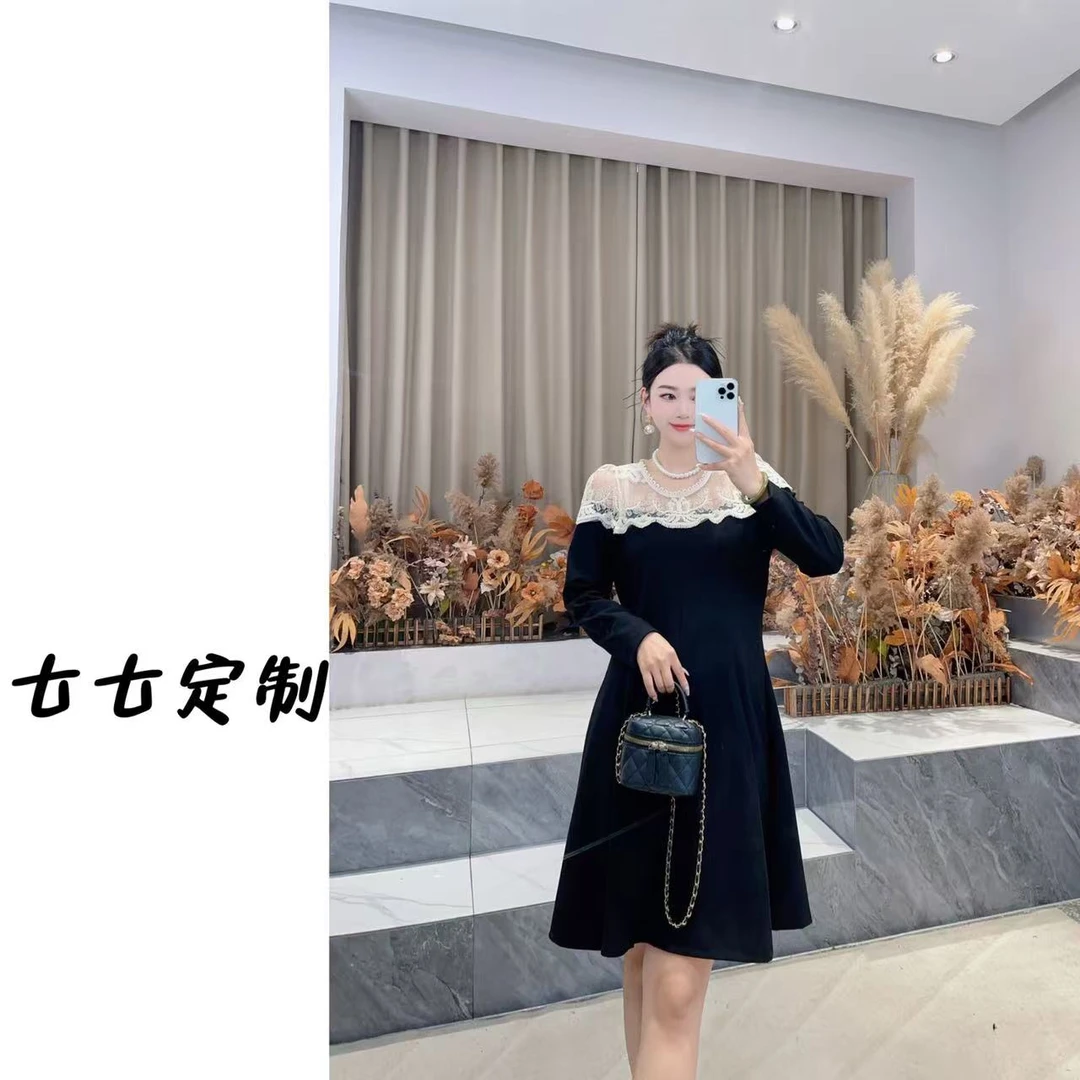 【丝丝心动】秋季蕾丝拼接西装连衣裙收腰显瘦裙2508063