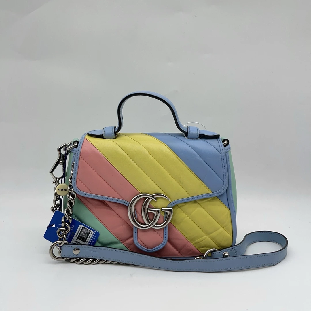 95新 GUCCI/古驰 拼色彩虹手提马蒙包 1603 5025