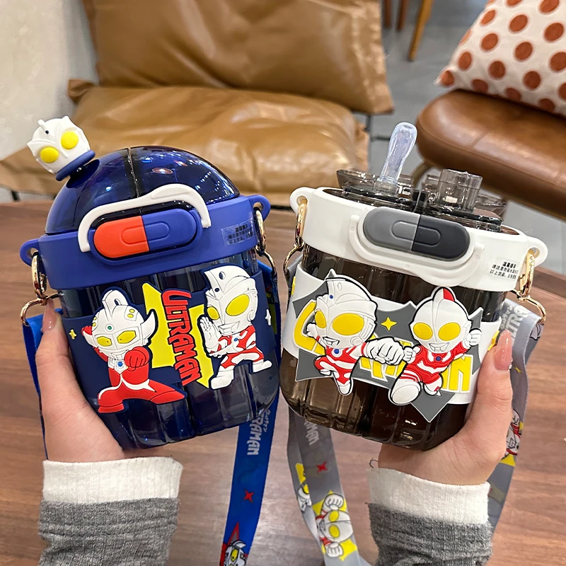 奥特曼双仓水杯儿童吸管杯男孩上学幼儿园专用水壶塑料便携双饮杯