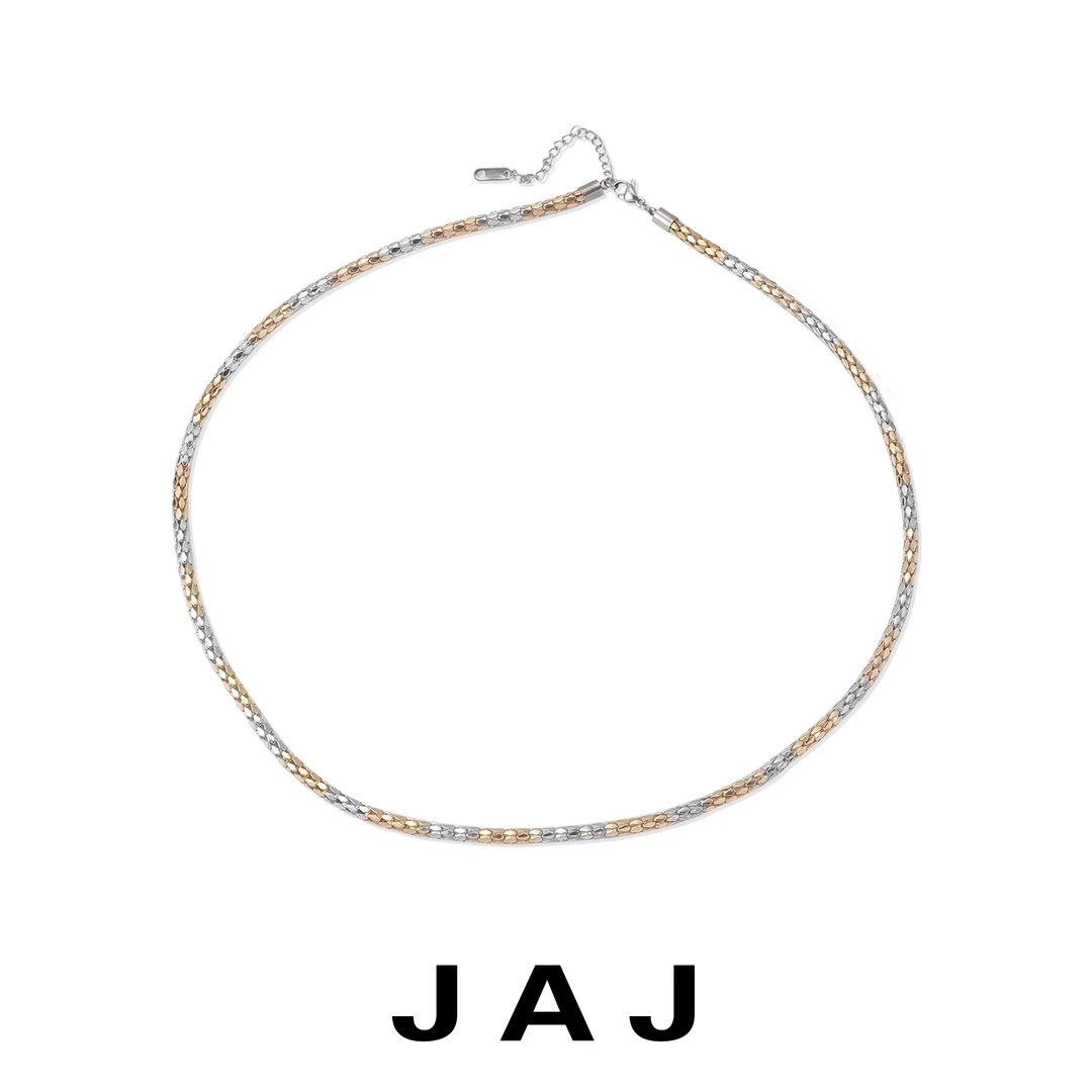 JAJ 钛钢项链 金银编织项链时尚蛇骨链百搭简约素款锁骨链卫衣链