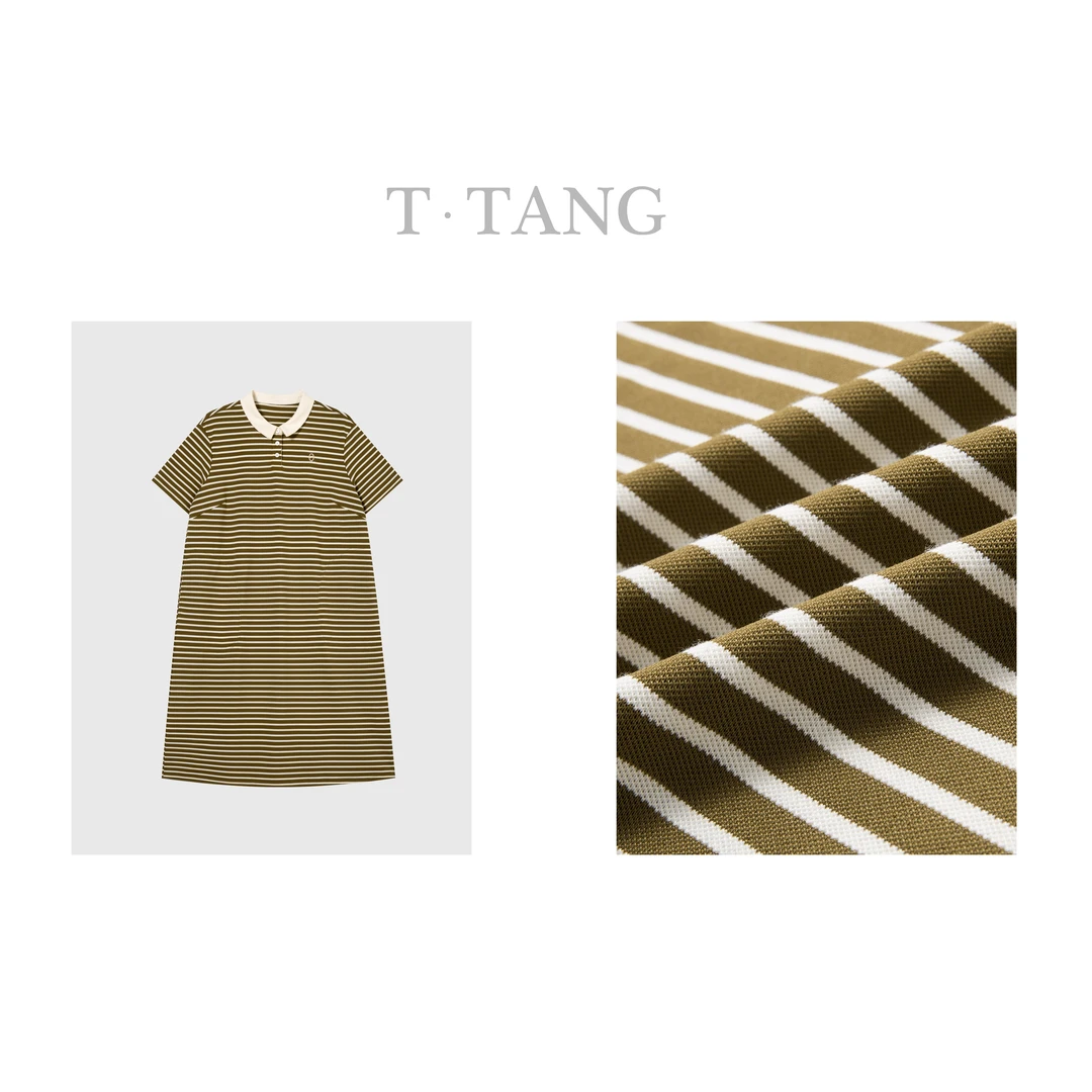 夏季高弹新款180G色织珠地棉时尚条纹百搭简约经典连衣裙【6965】MM