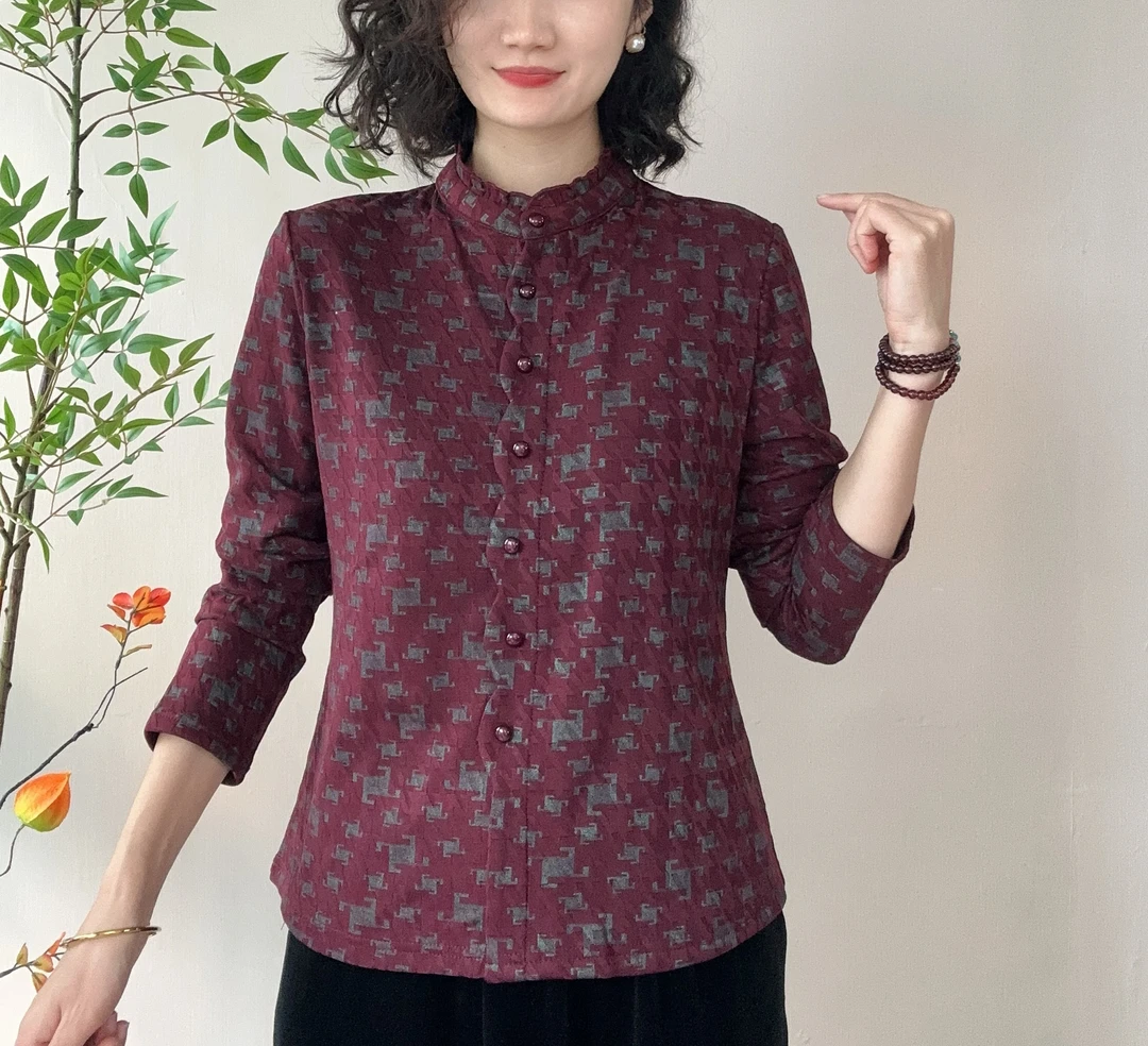 冬日暖阳新品时尚洋气百搭木耳边一体绒长袖加绒显瘦提花上衣