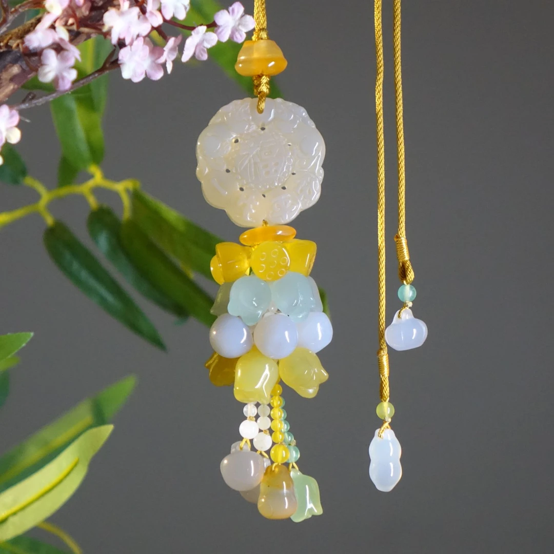 白冰福牌多宝多色-简约大气天然玉石车挂